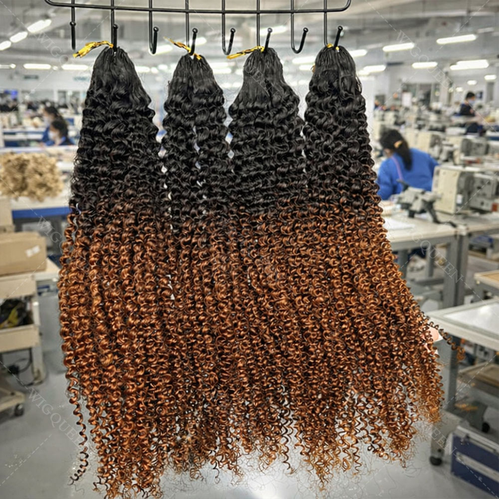 Water Wave Bulk Human Hair For Braiding - 12A Brown With Black Kinky Curly