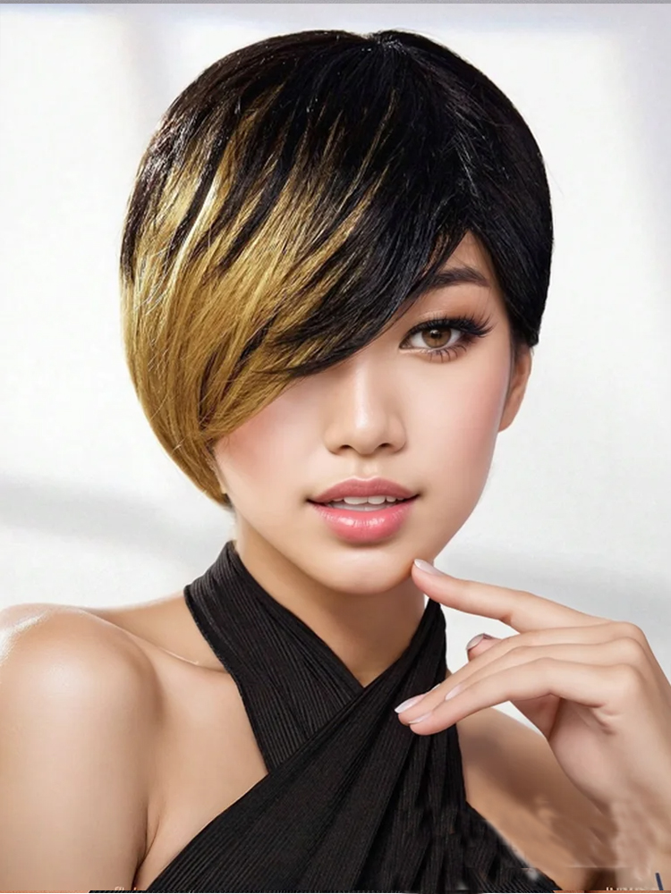 Short Pixie Cut Wig Human Hair Cheap - Short Pixie Cut Wig Straight Omber