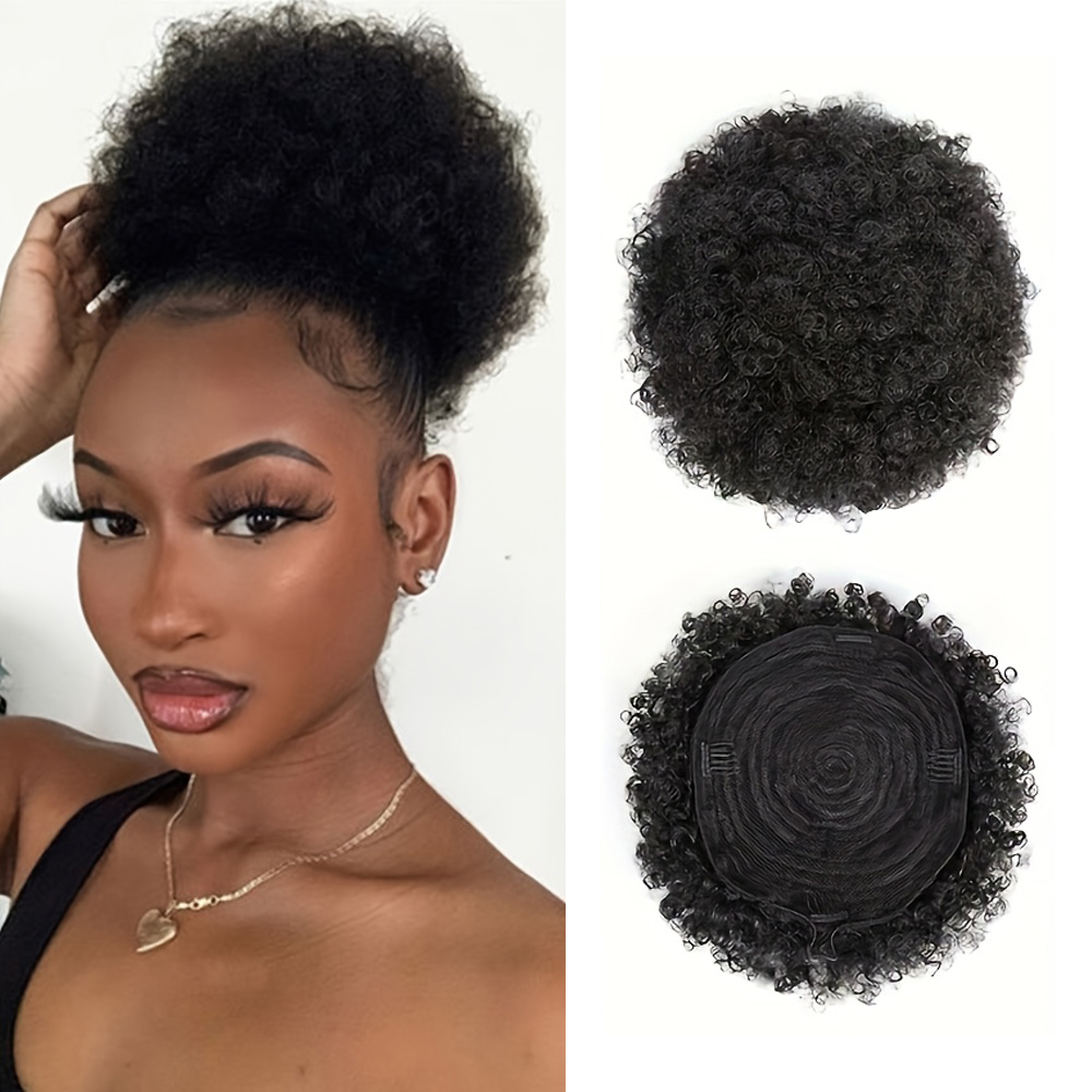 Seamless Clip In Hair Extensions Human Hair - Afro Kinky Puffs 100% Human Hair