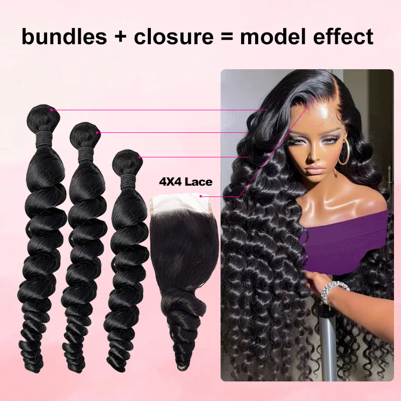 30 40 Inch Loose Wave Bundles  - Deep Wave 3 Bundles With Closure review and price