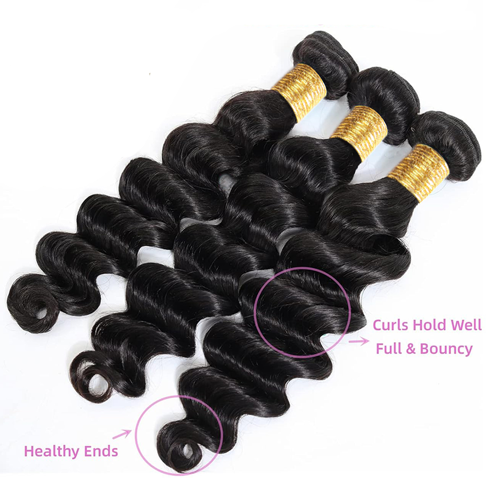 Loose Wave Human Hair Bundles  - Deep Wave 3 Bundles With Closure review and price