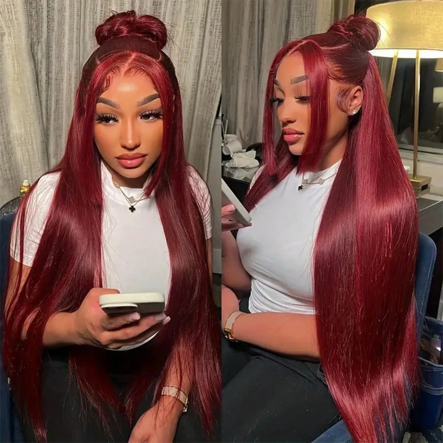 200 Density 99J Burgundy 13X6  - Hd Lace Frontal Wig Human Hair Pre Plucked review and price