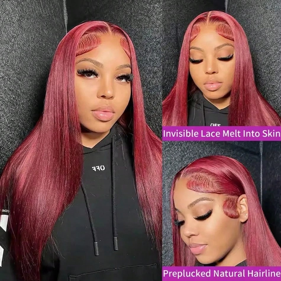 200 Density 99J Burgundy 13X6  - Hd Lace Frontal Wig Human Hair Pre Plucked review and price