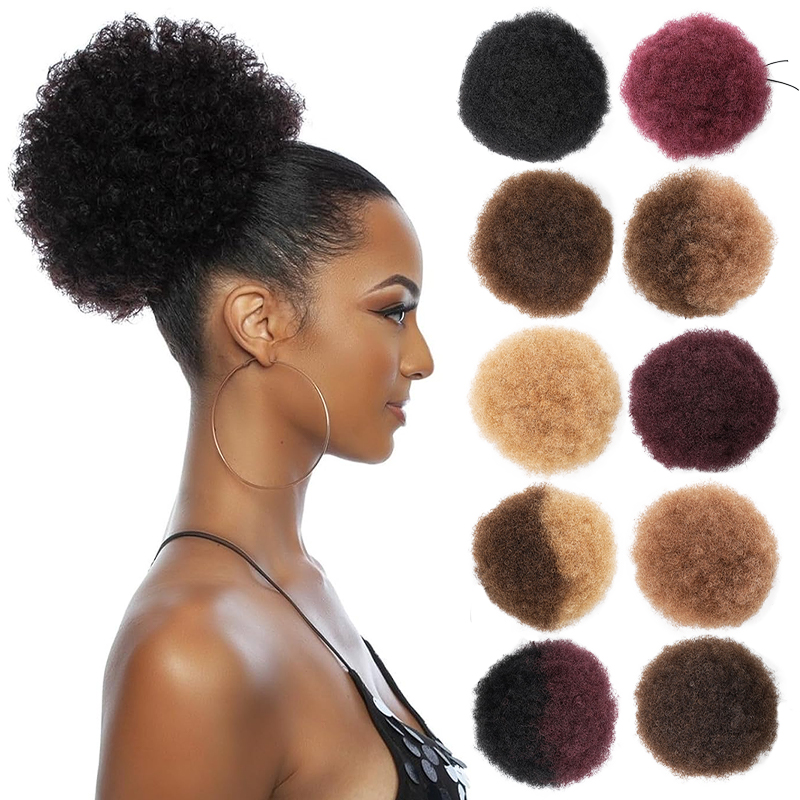 100% Human Hair 8 Inch Short A - Drawstring Afro Curly Puff Ponytail review and price