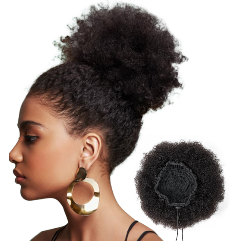 100% Human Hair 8 Inch Short A - Drawstring Afro Curly Puff Ponytail review and price