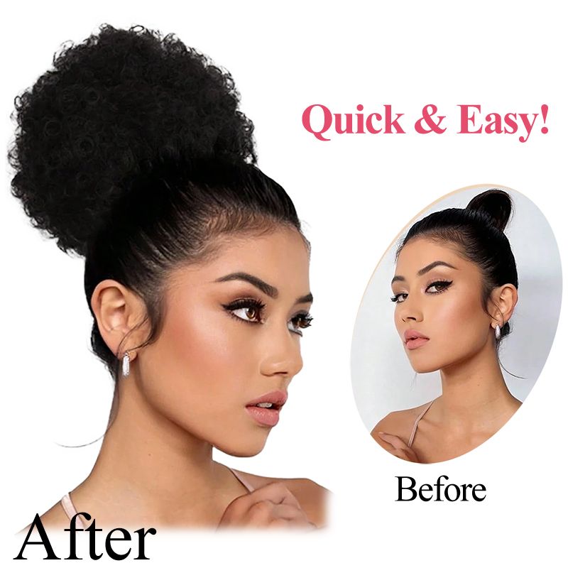 100% Human Hair 8 Inch Short A - Drawstring Afro Curly Puff Ponytail review and price