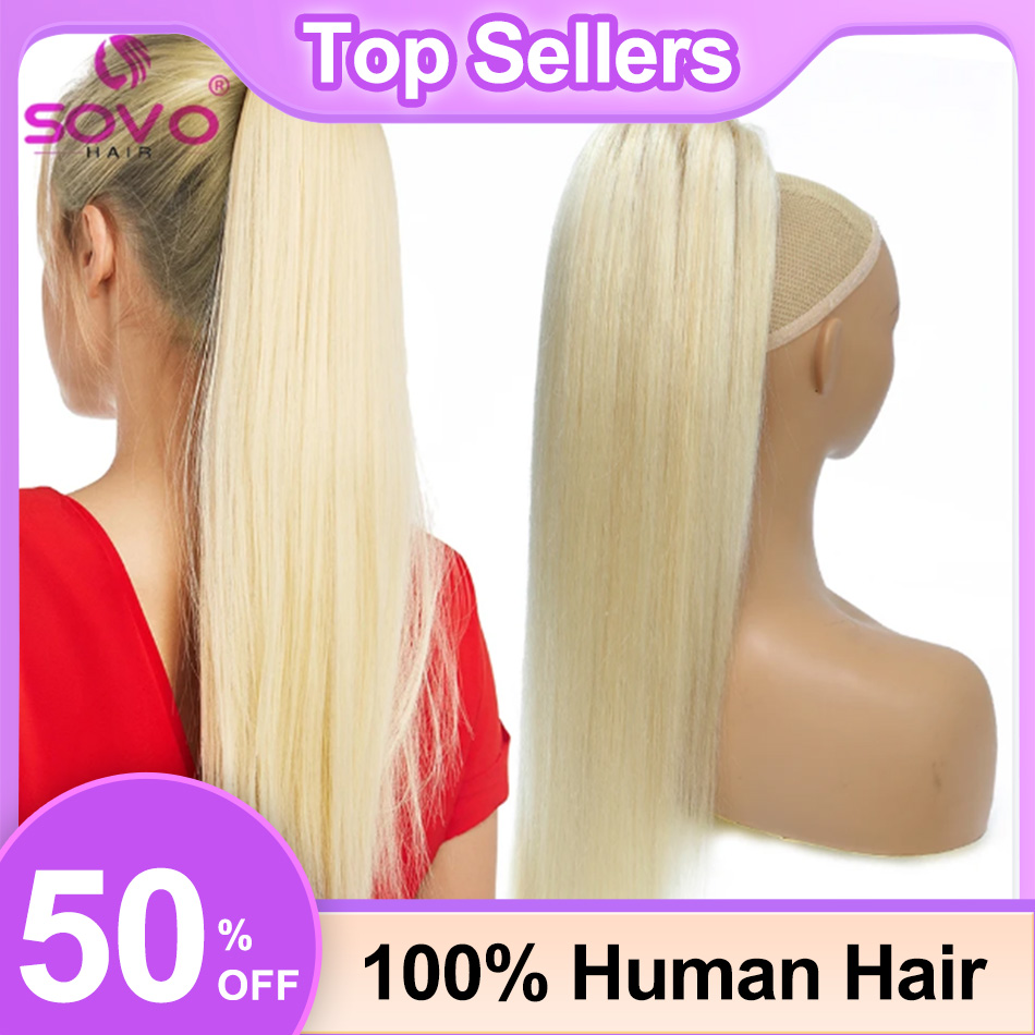 SOVO Drawstring Ponytail Human - Seamless Clip In Hair Extensions Human Hair review and price