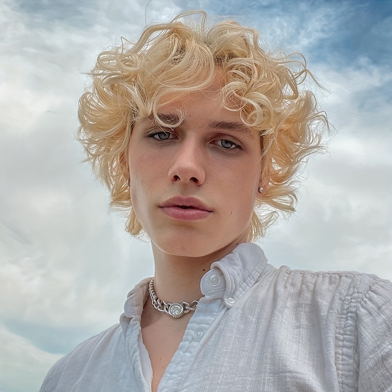 Mens Blonde Wig Short Wavy Flu - Synthetic Wigs review and price