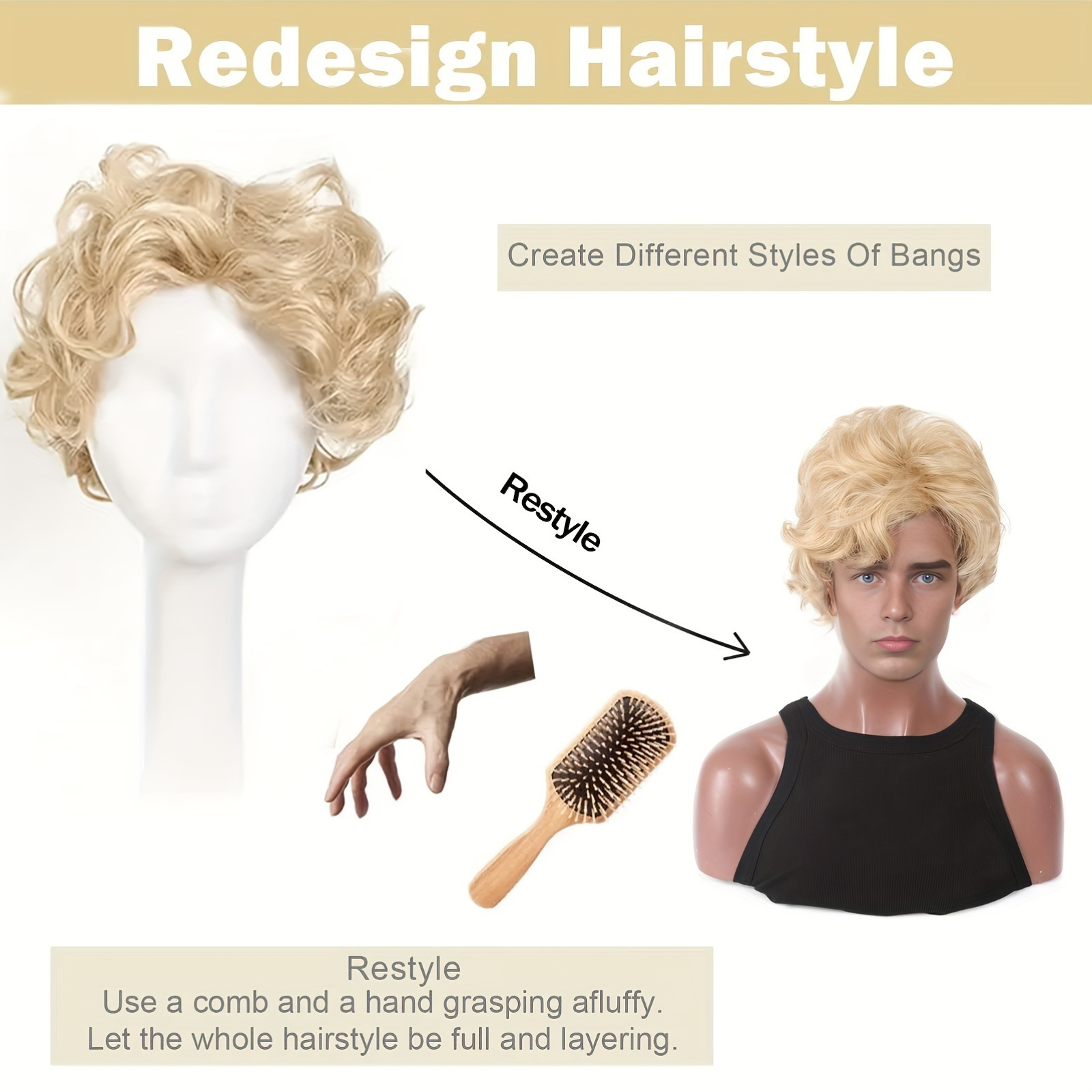Mens Blonde Wig Short Wavy Flu - Synthetic Wigs review and price