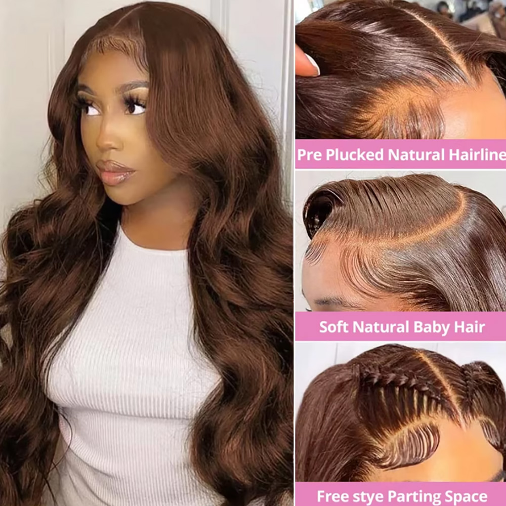 Chocolate #4 Body Wave Wig 220 - Hd Lace Frontal Wig Human Hair Pre Plucked review and price