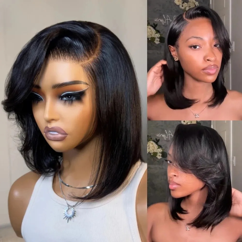 Black Short Bob Straight Lace  - Pre Parted 13X4 Lace Front Bob Wig review and price